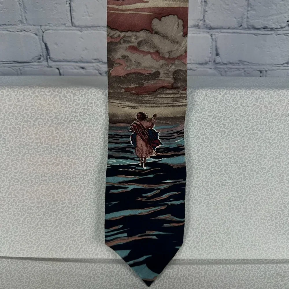 Free Man Apparel 100% Silk Jesus Walking On Water Religious Neck‎ Tie, 4